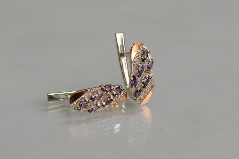 Срібна каблучка Sil з золотими пластинами 116s-9 Фіолет (Sil-1259)