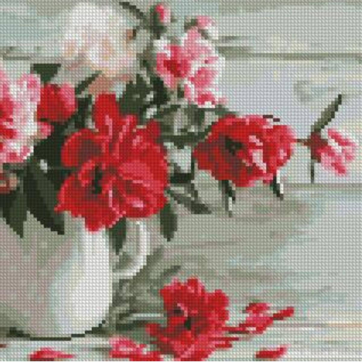 Алмазная мозаика Strateg Премиум Красные лепестки пионов 30x30 см (CA-0043)