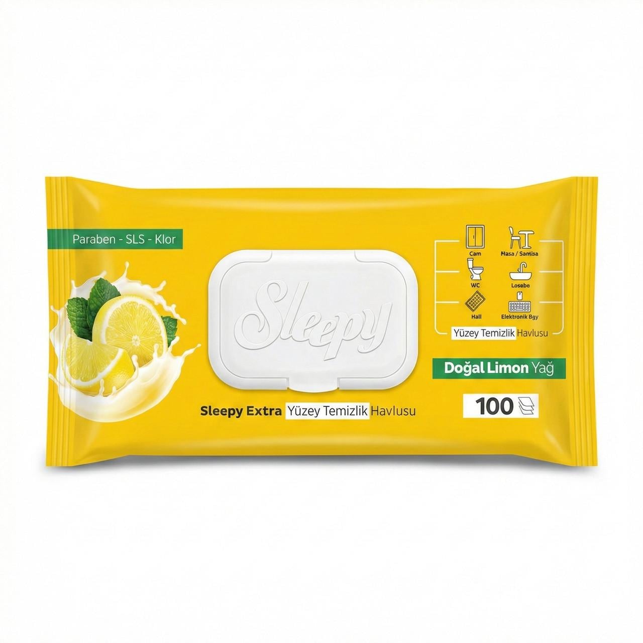 Салфетки влажные для уборки Sleepy Extra Lemon без хлора и парабенов 100 шт. (000006401)