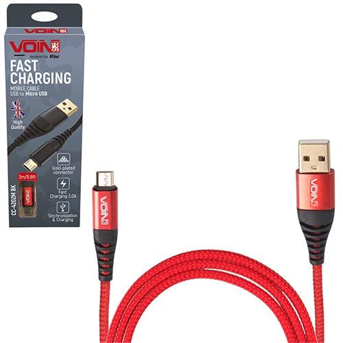 Кабель Voin USB-Micro USB 3 А швидка зарядка/передача даних 2 м Red (00000053042)