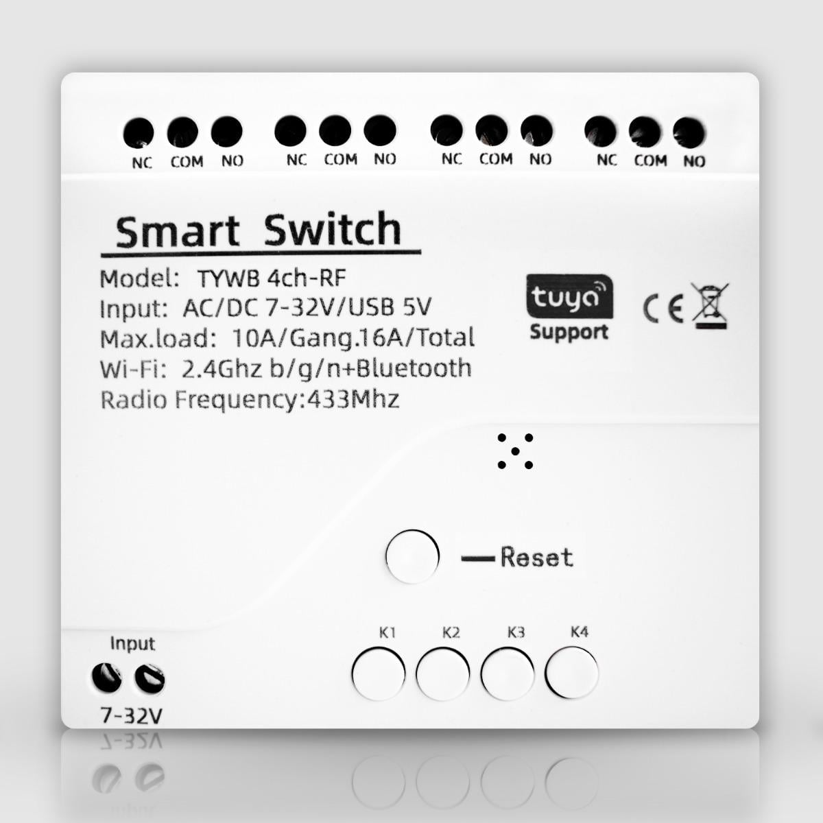 Реле Wi-Fi четырехканальное с сухим контактом 7-32V AC/DC Tuya Smart (WH00403)