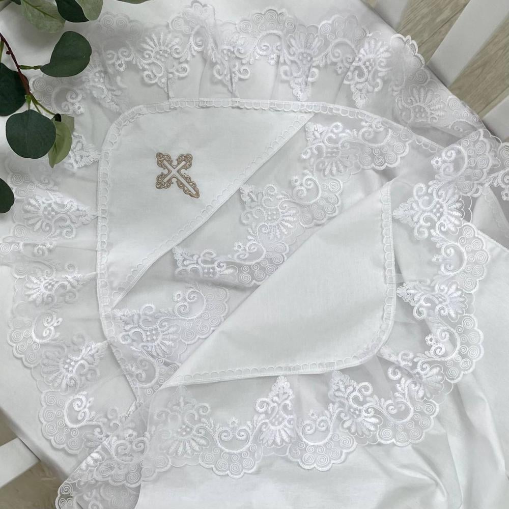 Крестец для крещения с кружевом Веер поплин 80х100 см Белый (1693)