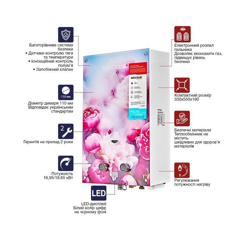 Газова колонка MIXXUS GWH-0410 Basic Glass димохідна панель зі скла з малюнком 17 кВт 10 л/хв (OL-WH0025) - фото 4 Газова колонка MIXXUS GWH-0410 Basic Glass димохідна панель зі скла з малюнком 17 кВт 10 л/хв (OL-WH0025) - фото 4