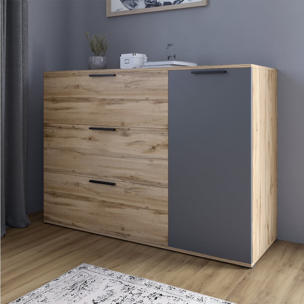 Комод Lion Краш 120x43x86 см Дуб Аппалачи/Антрацит (LION-044154)