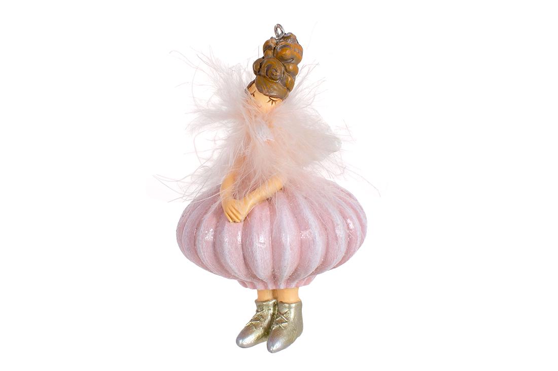 Фигурка новогодняя подвесная BonaDi Девочка-ангел в платье Розовый (831-411)