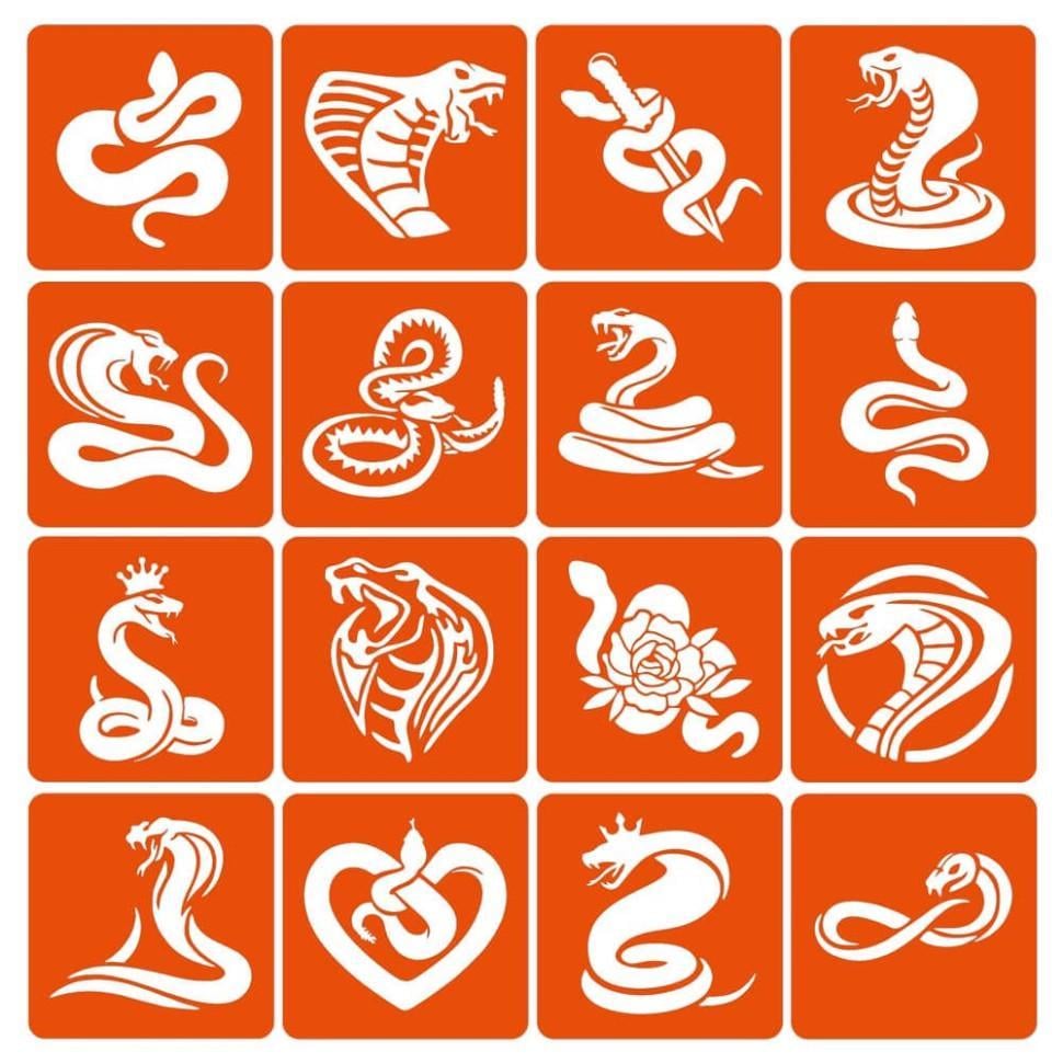 Набір трафаретів для біо-тату Змії 6х6 см 16 (Snakes-simple-16)