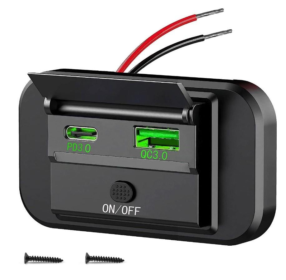 Панель автомобильная накладная USB со шторкой PD Type-C 12-24V QC 3.0 Зеленый