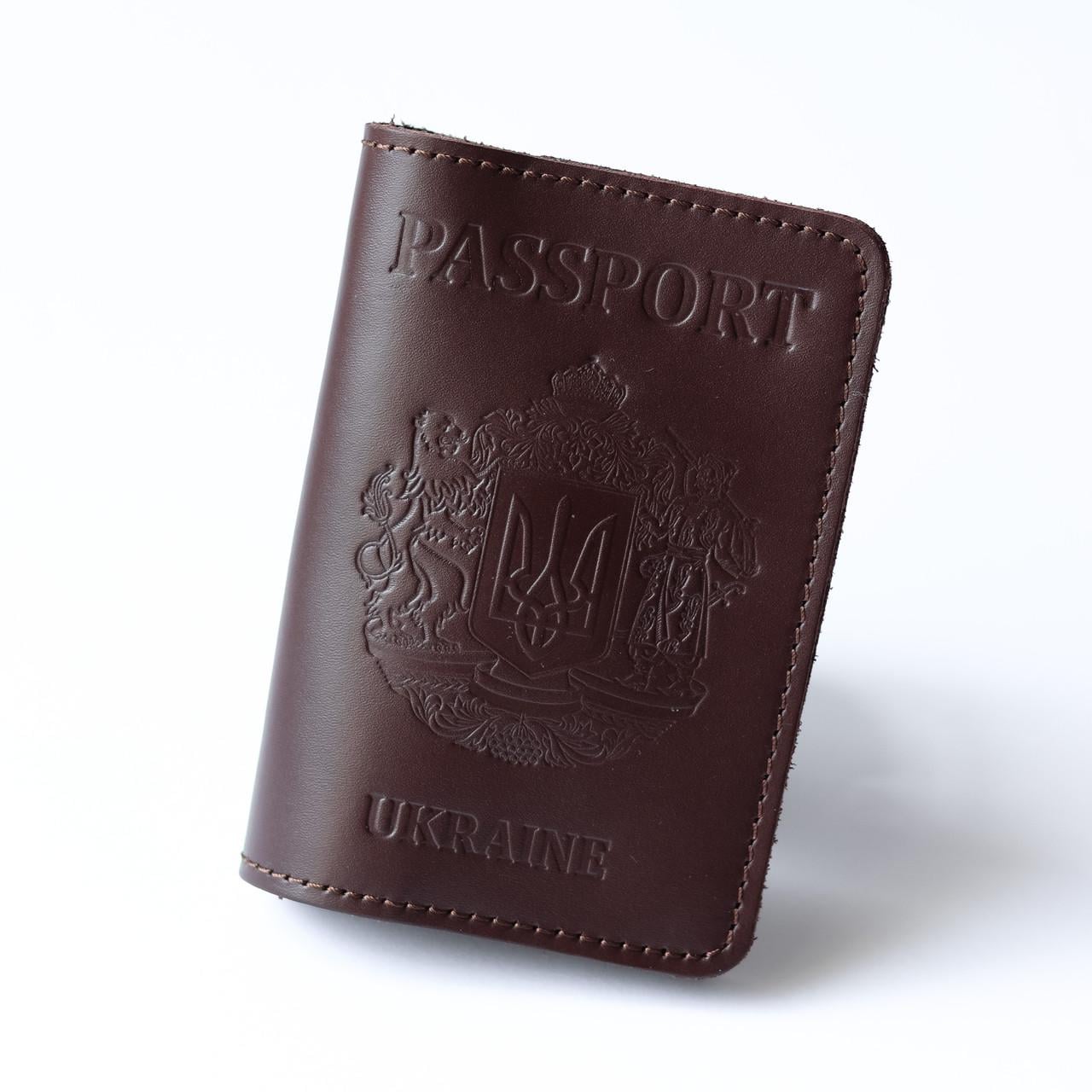 Обкладинка для паспорта Passport великий Герб Україні Темно-коричневий (2050742664)