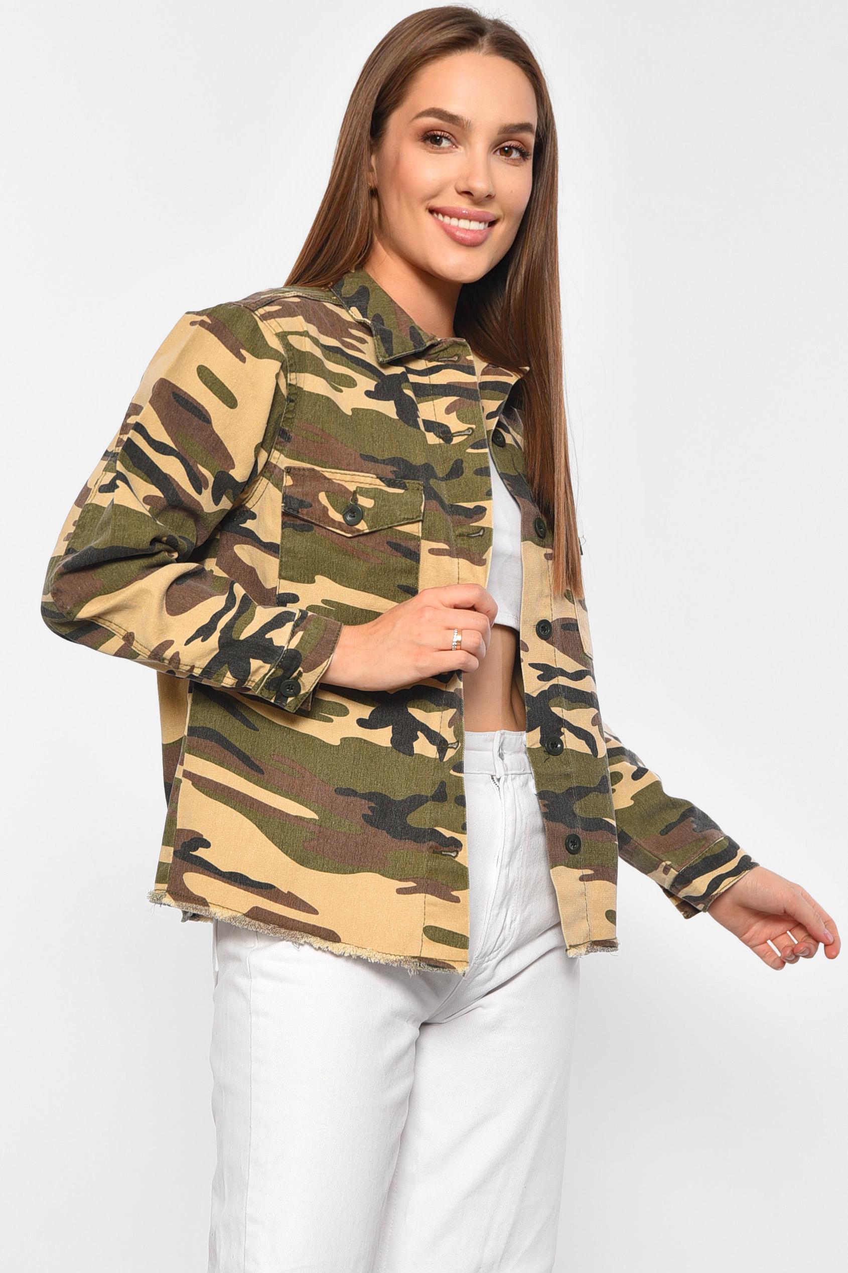 Джинсовка женская камуфляжная M Хаки (188058) - фото 2 Джинсовка женская камуфляжная M Хаки (188058) - фото 2