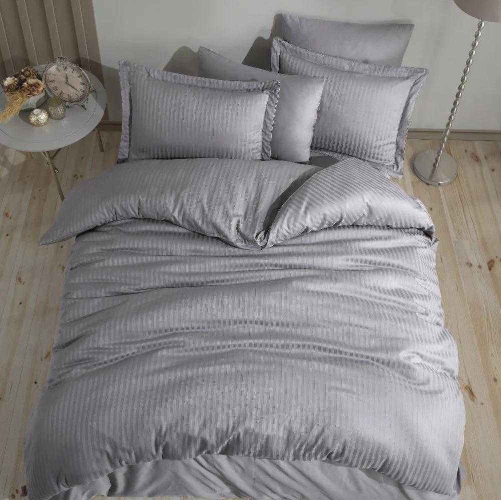 Комплект постельного белья Hobby Exclusive Sateen Diamond Cizgili евро 200х220/4х50х70 см Серый (8698499160873)