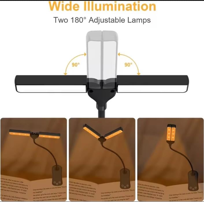 Лампа для читання книг BOOK LIGHT 14 LED з акумулятором Чорний (00002) - фото 2