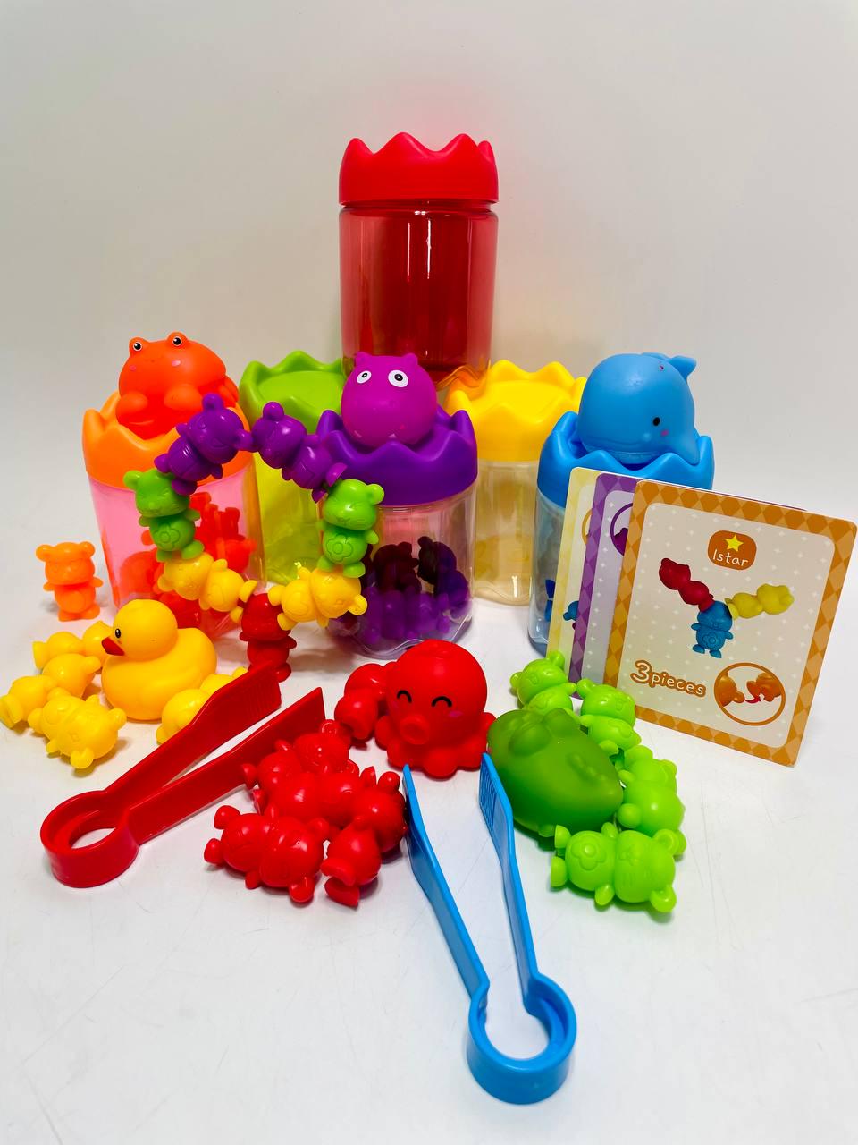 Игра логическая сортер конструктор 98 элементов 6 контейнеров фигурки животных карты с задачами пластиковые и щипцы - фото 3 Игра логическая сортер конструктор 98 элементов 6 контейнеров фигурки животных карты с задачами пластиковые и щипцы - фото 3