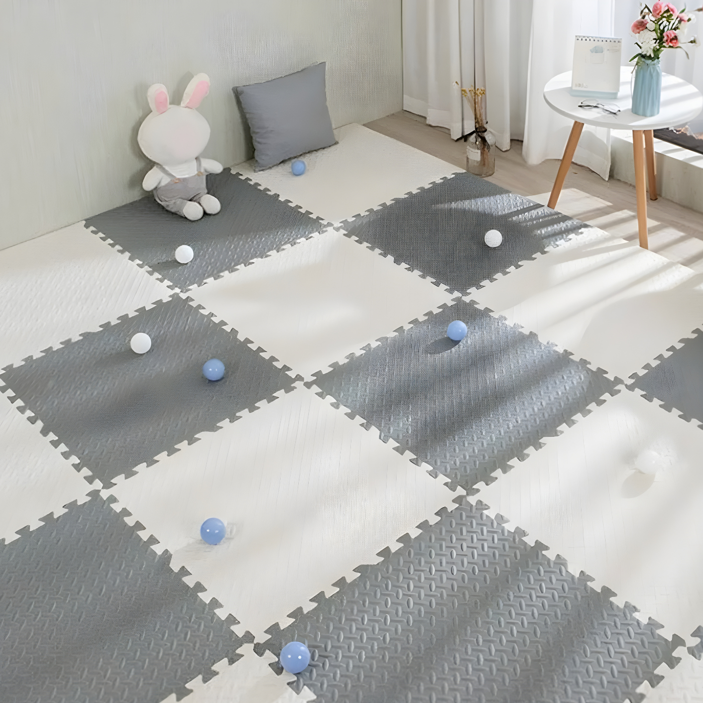 Коврик-пазл без покрытия термо из Eva-пены для пола 6 пазлов площадь покрытия 2,16 м2 толщина 1 см 60х60 см Белый