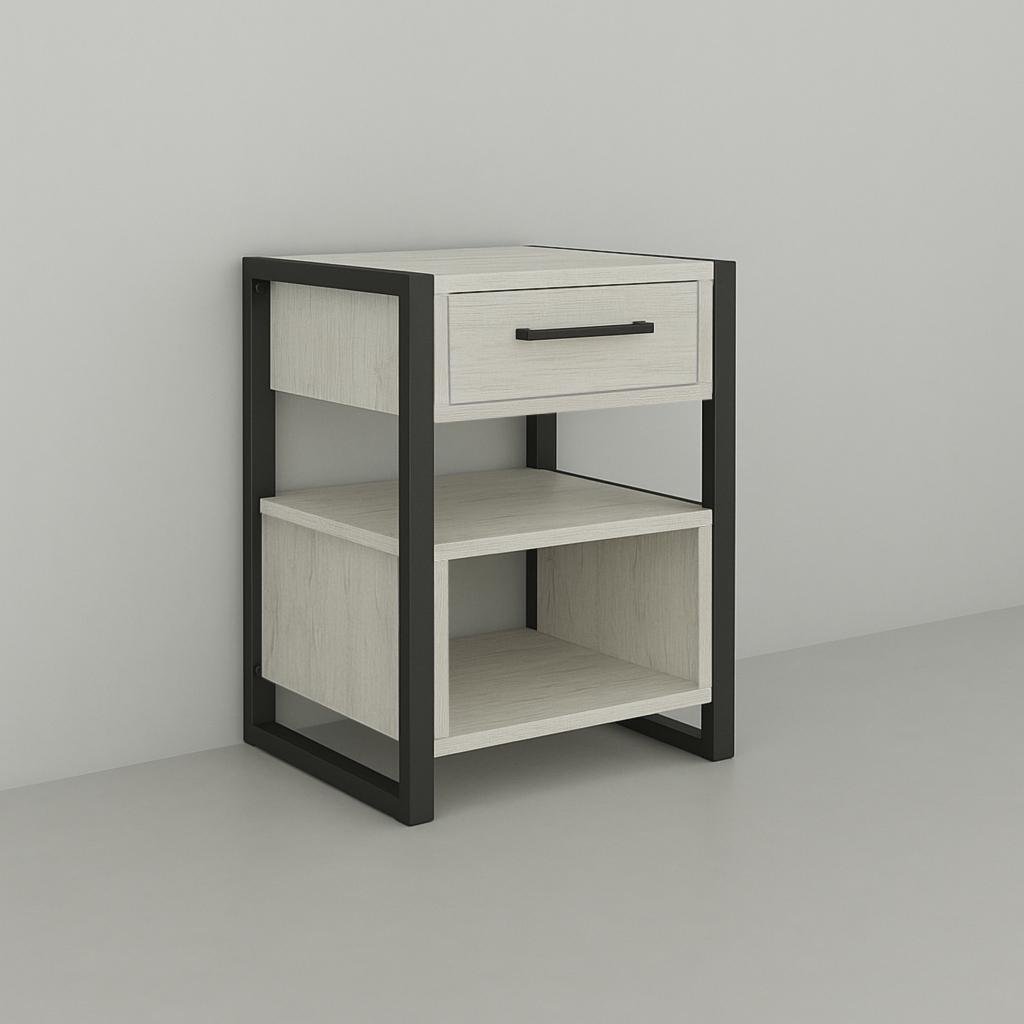 Тумба для прихожей Tobi Sho Степ ЛТ-8 в стиле Лофт с ящиком 460х350х600 мм Дуб крафт белый