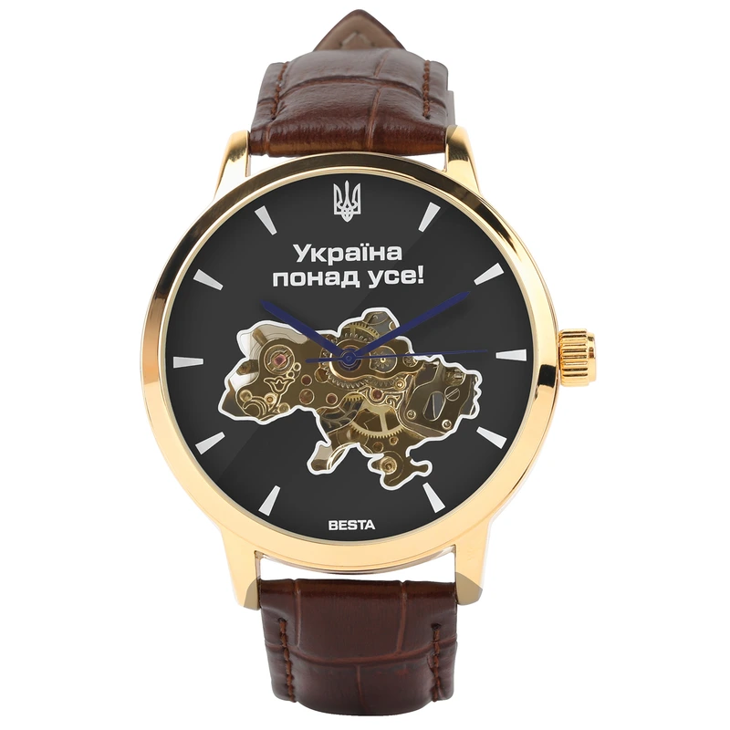 Годинник чоловічий механічний Besta Skeleton Gold Black Dial (6484)
