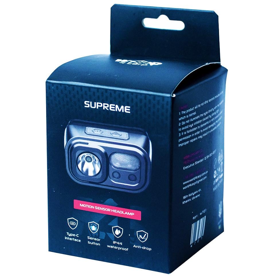 Фонарь налобный World4Carp SUPREME USB с датчиком движения - фото 2 Фонарь налобный World4Carp SUPREME USB с датчиком движения - фото 2