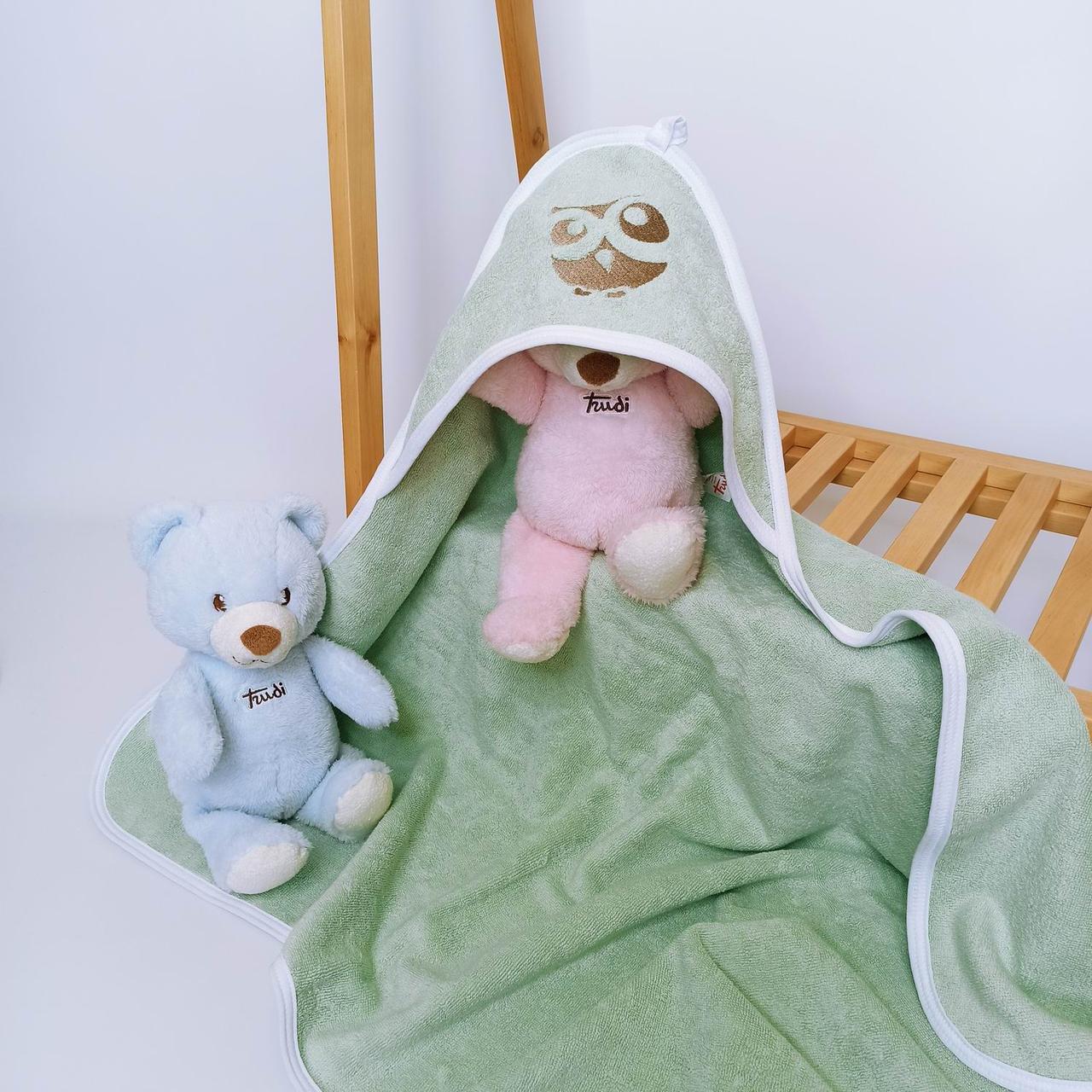 Полотенце детское после купания Penetka Сова с капюшоном махровое с вышивкой 90x80 см Зеленый (6488.90.80.210.9)