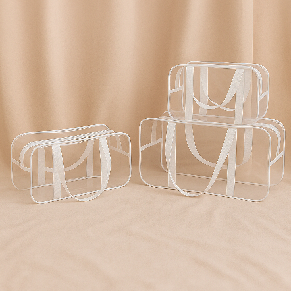 Набор сумок в роддом с усиленным кантом XL/XXL/косметичка 3 шт. Белый/Прозрачный (1907301099)