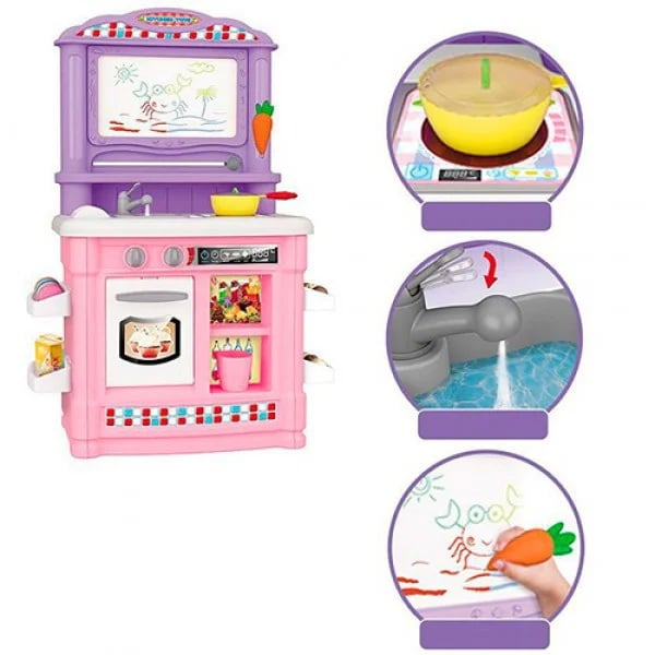 Большая детская кухня Be In Fun с доской для рисования и аксессуарами 66 шт Розовая - фото 3 Большая детская кухня Be In Fun с доской для рисования и аксессуарами 66 шт Розовая - фото 3