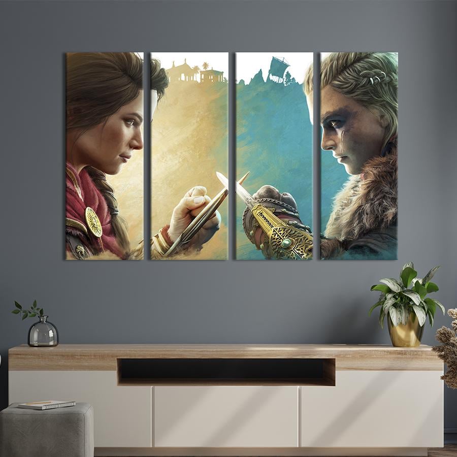 Картина на холсте Постер-кроссовер Кредо убийцы Odyssey и Valhalla 89x53 см (1456-41)