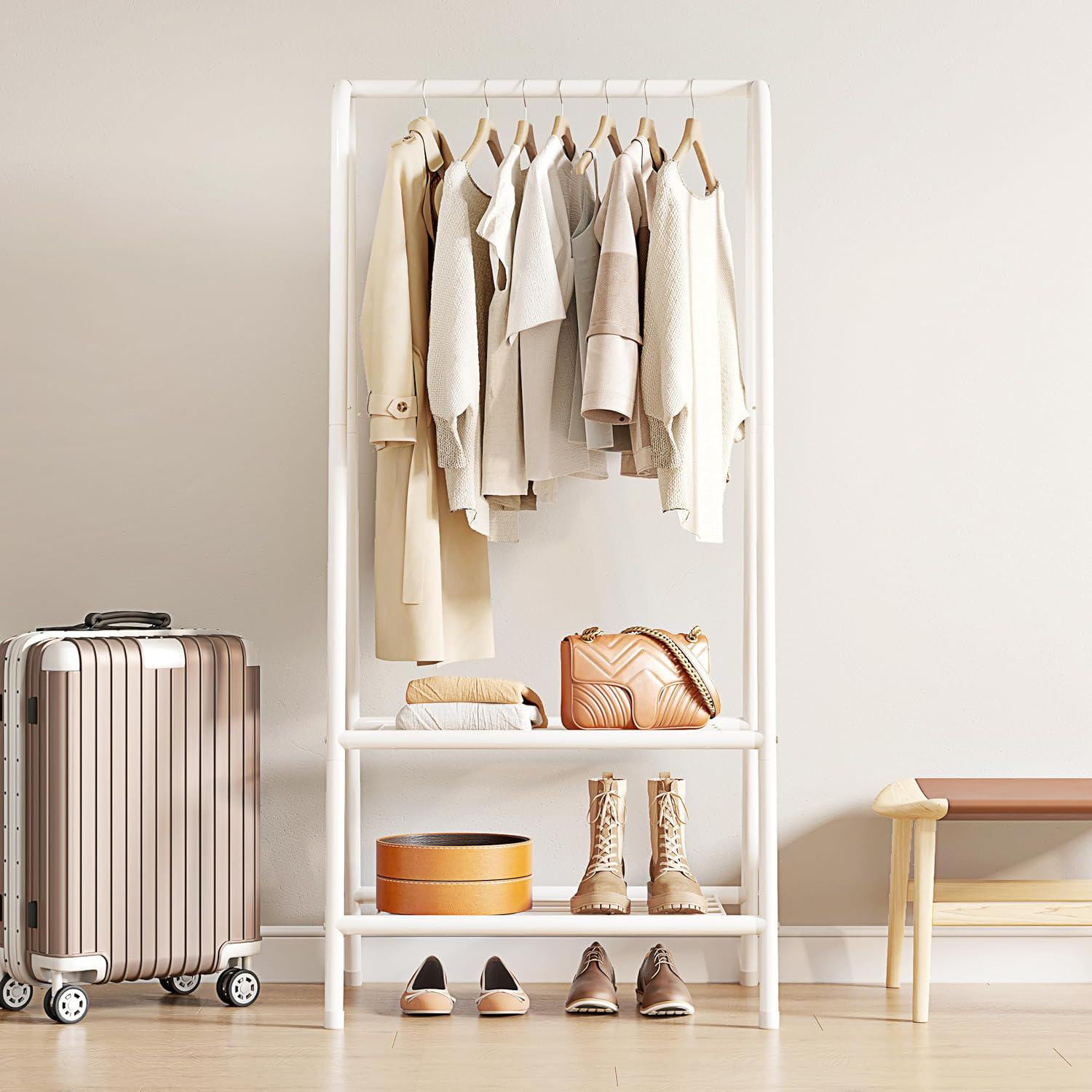 Стойка вешалка для одежды и обуви DOAKT S стальная напольная с полками White (SM-60WH) - фото 2