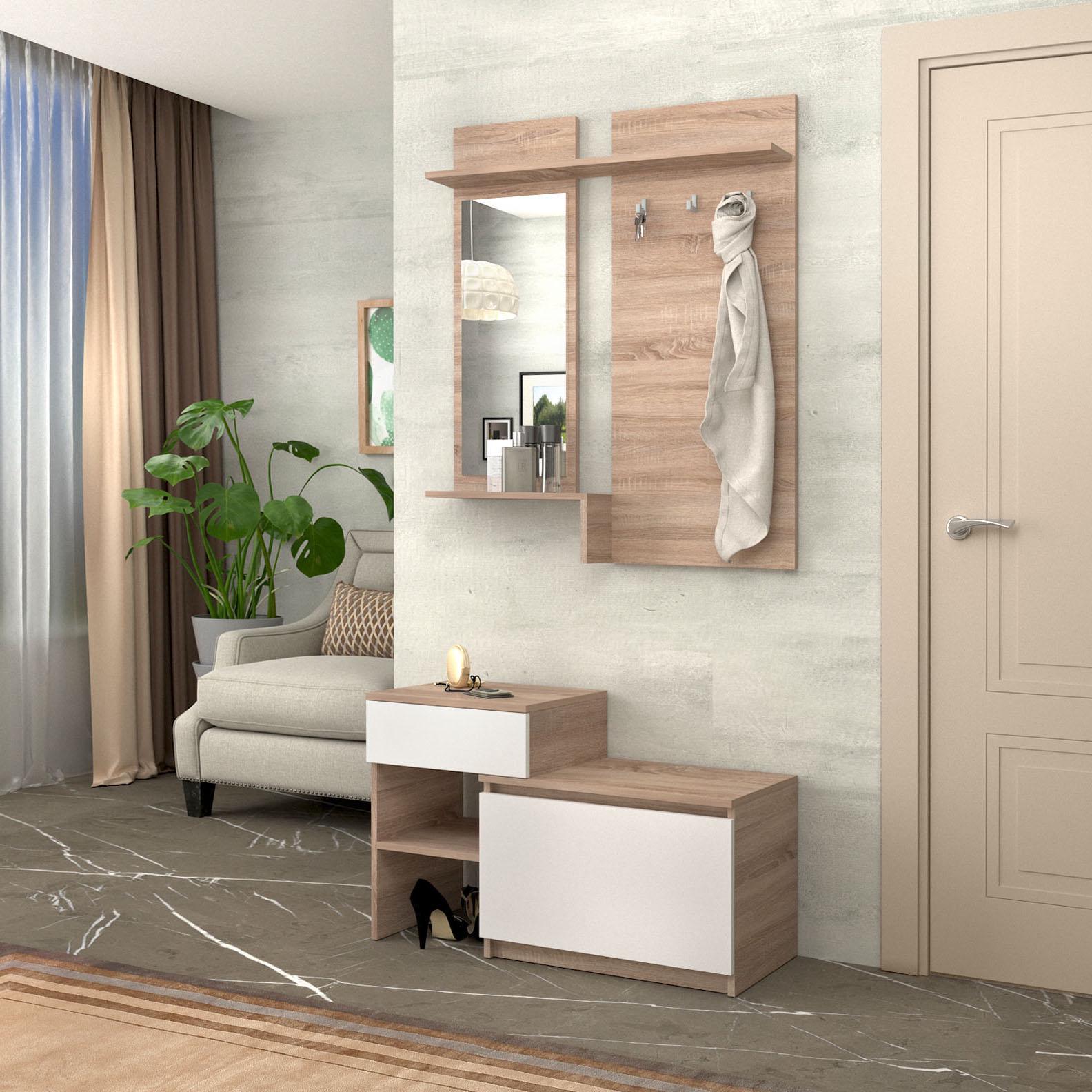 Прихожая компактная современная в коридор Мастер Форм левосторонняя 900х376х2000 мм Дуб сонома/Белый (20753) - фото 2 Прихожая компактная современная в коридор Мастер Форм левосторонняя 900х376х2000 мм Дуб сонома/Белый (20753) - фото 2