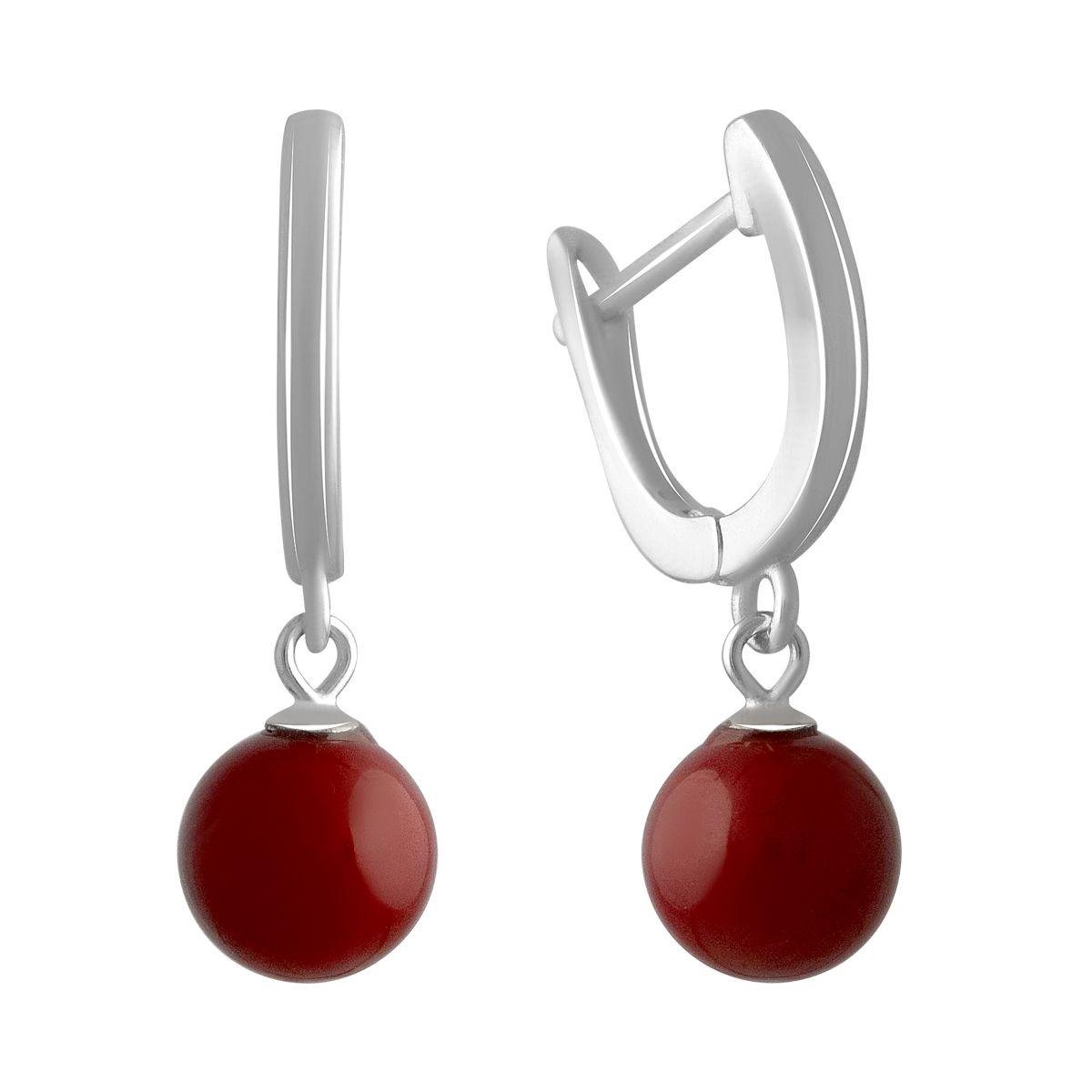 Сережки срібні з червоними підвісками у вигляді ягід калини
