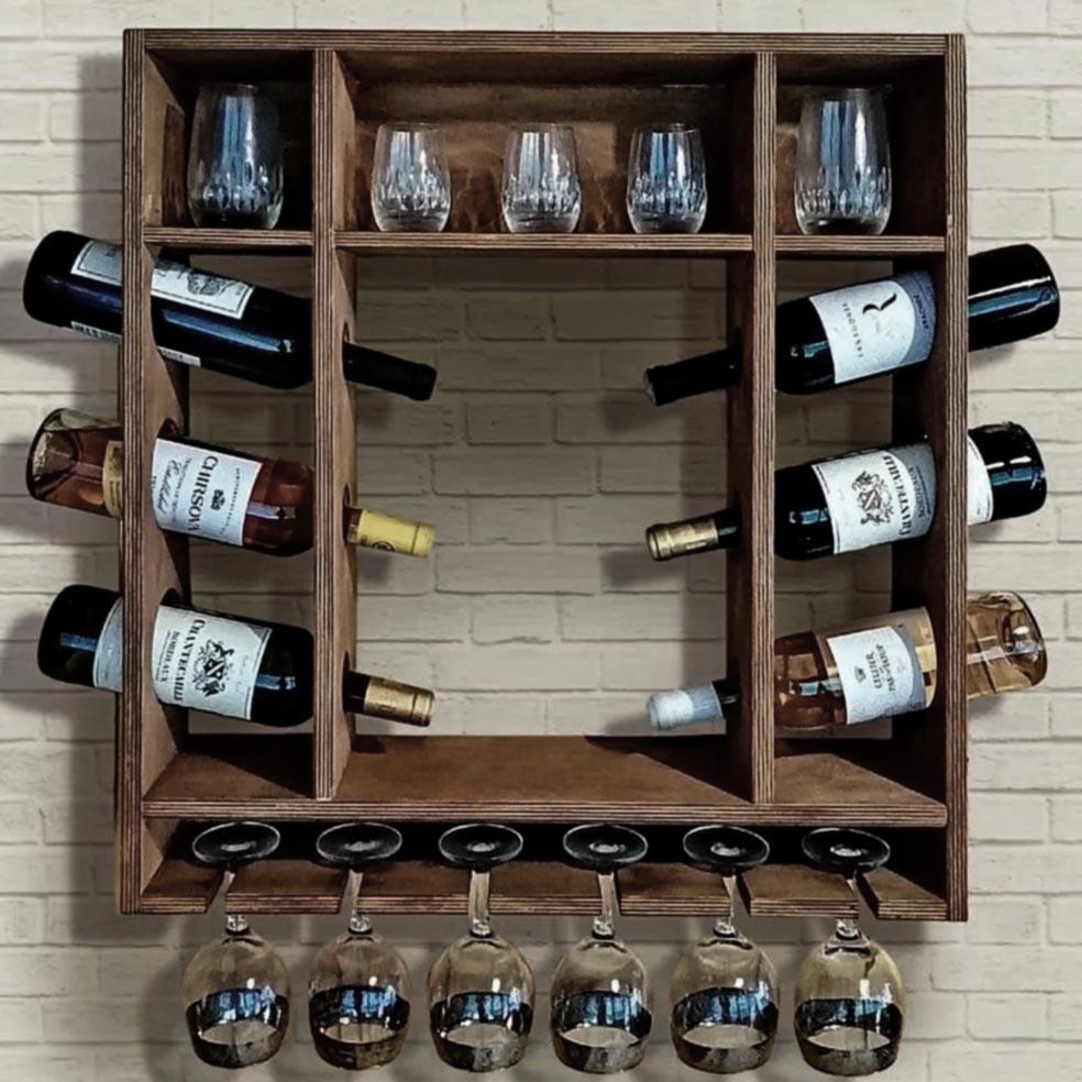 Полка для вина настенная из дерева Комаки Сепия (ПНК-008408)