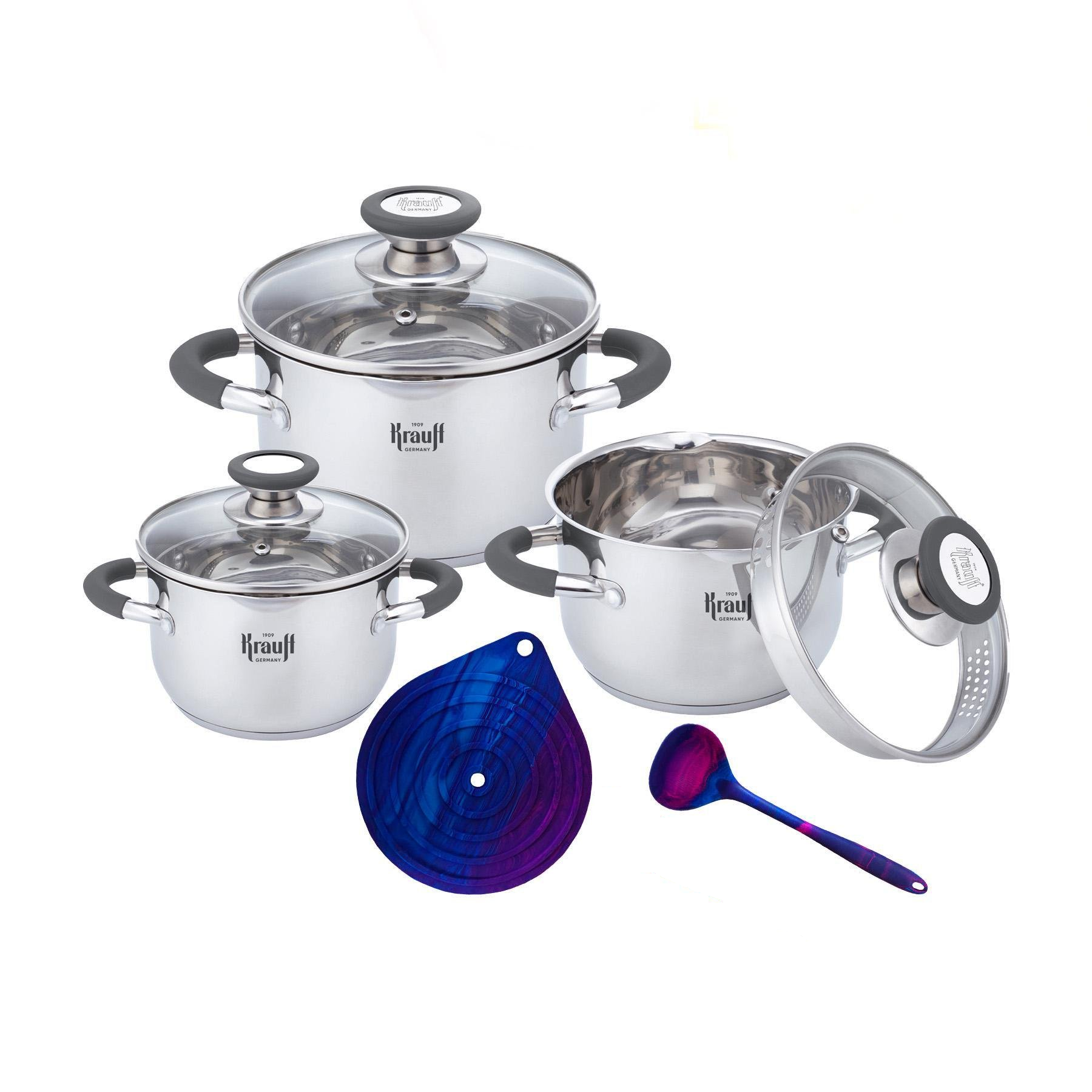 Набір каструль Krauff Moxie з ополоником/щипцями/підставкою Galaxy (28825)