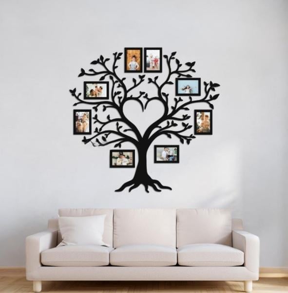 Панно деревянное Decart Семейное дерево декор для комнаты гостиной С сердцем 90х85 см рамки 9x13 9 шт.