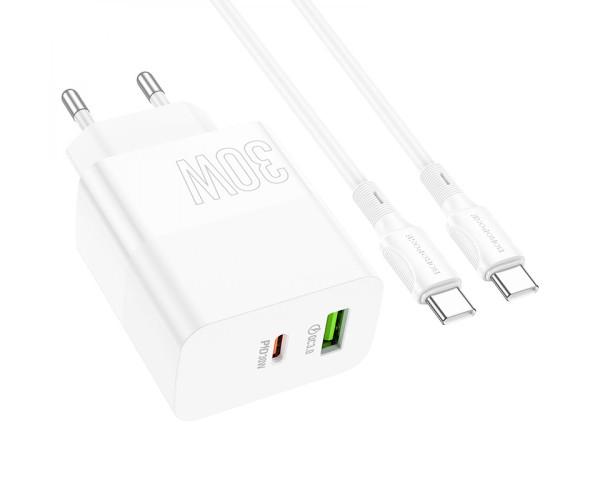 Пристрій зарядний мережевий Borofone BA75A Powerfull Type-C PD30/USB QC3.0 cable Type-C to Type-C White Пристрій зарядний мережевий Borofone BA75A Powerfull Type-C PD30/USB QC3.0 cable Type-C to Type-C White