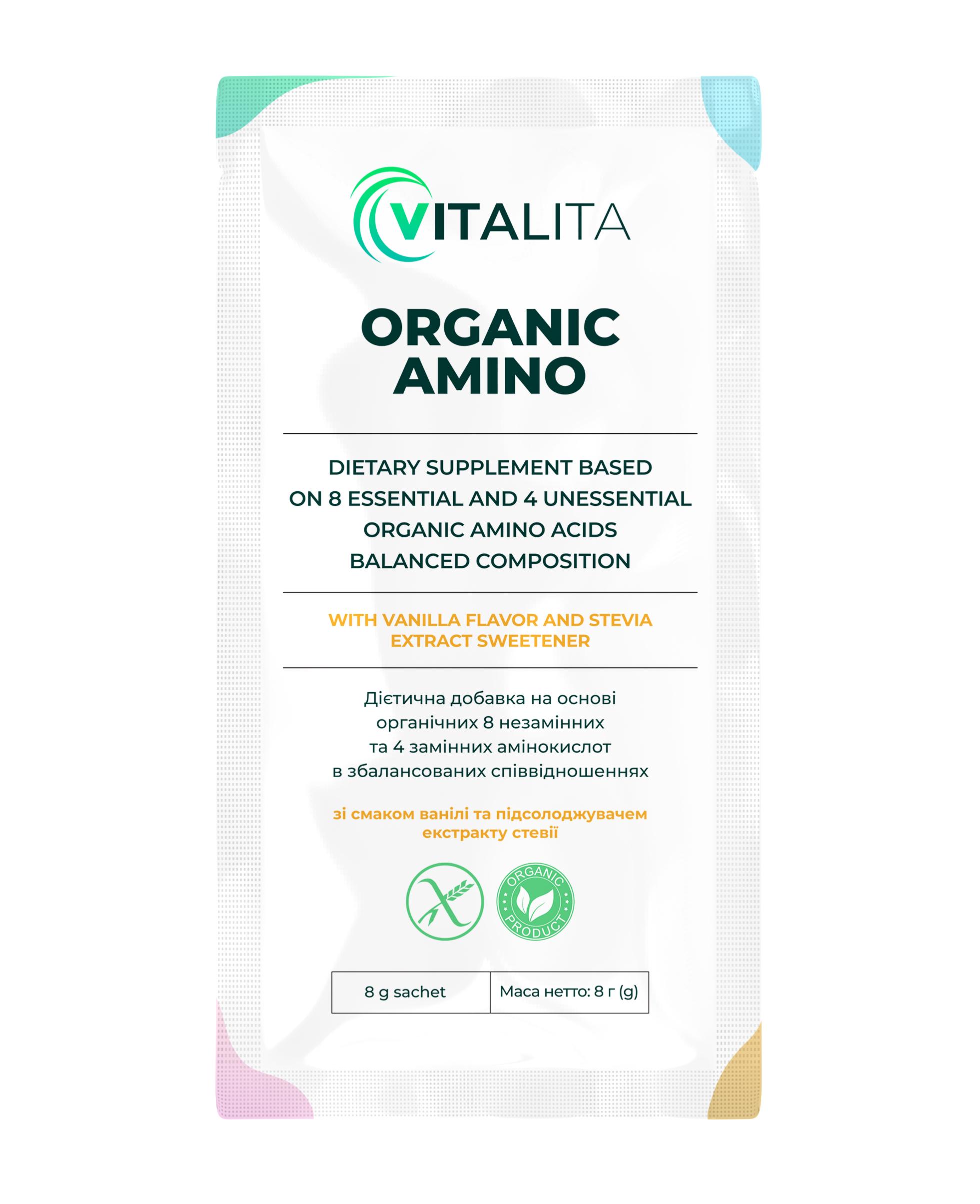 Добавка дієтична VITALITA Organic Amino на основі органічних амінокислот 10 саше по 8 г (4820260990028) - фото 1