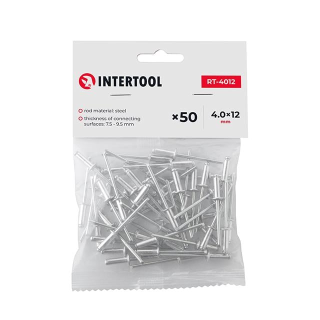 Заклепка алюмінієва Intertool 4х12 мм 50 шт. (RT-4012) Заклепка алюмінієва Intertool 4х12 мм 50 шт. (RT-4012)