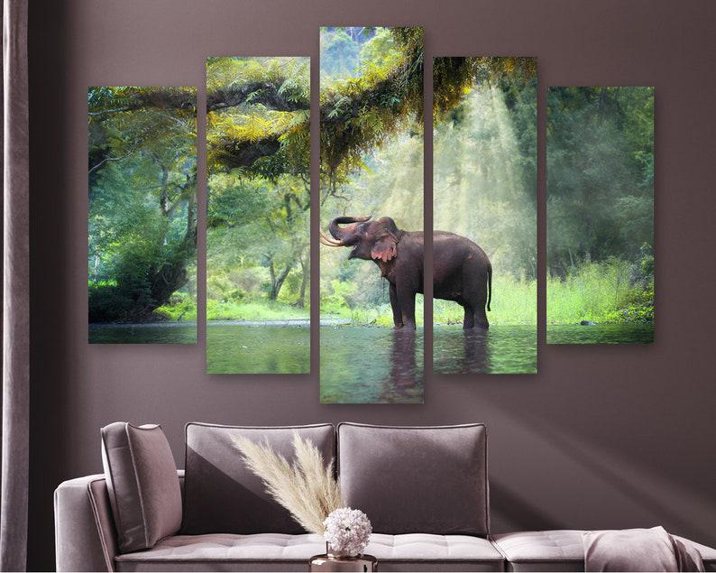 Модульная картина на холсте из пяти частей KIL Art Слон в джунглях 187x119 см (M51_XL_71)