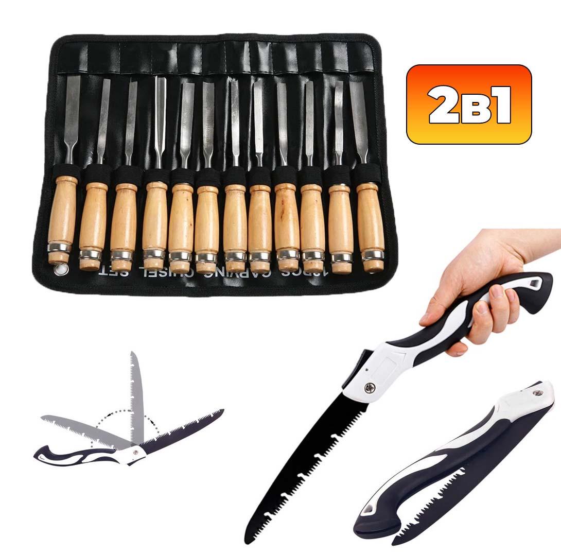 Набор стамесок для резьбы по дереву CCS 12 шт. для дерева и складная пила 280 мм по дереву с запасным полотном - фото 5