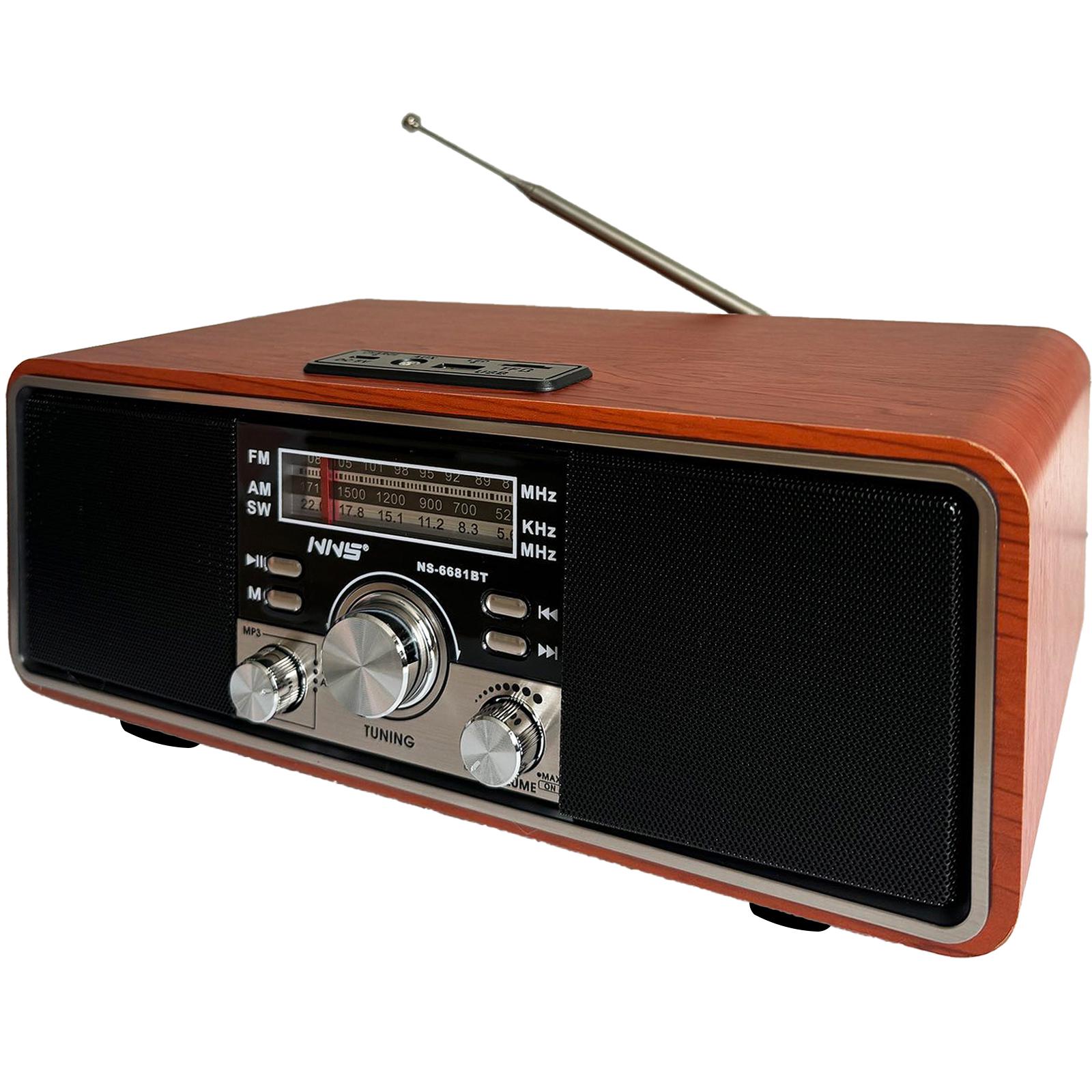 Радиоприемник NNS NS-6681BT в ретро стиле AM/FM/SW Bluetooth USB-зарядка и аккумулятором Dark wood (24086656)
