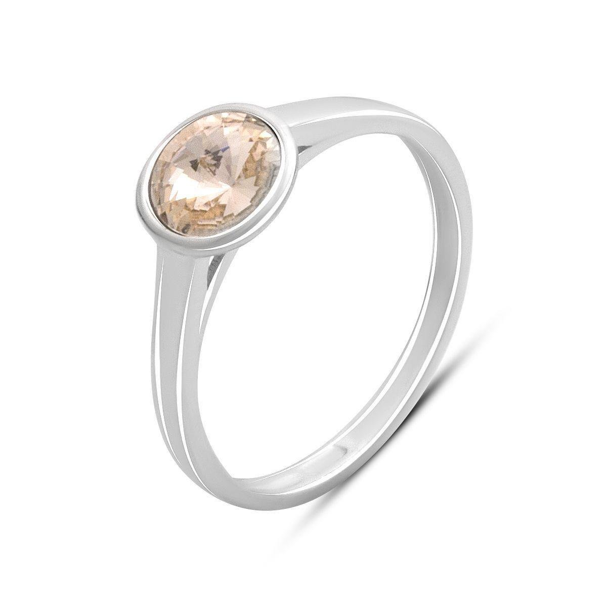 Кольцо серебряное с круглым фианитом теплых оттенков р. 17,5