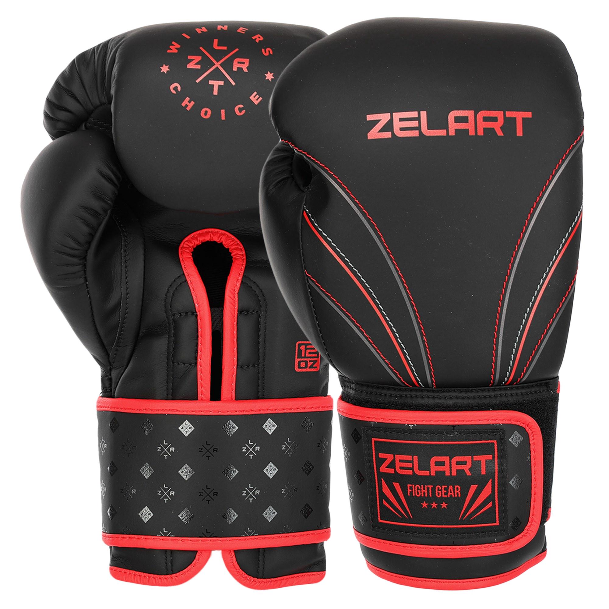 Рукавички боксерські Zelart BO-3843 12oz Чорно-червоний (BO-3843_Черный-красный_12_унц)