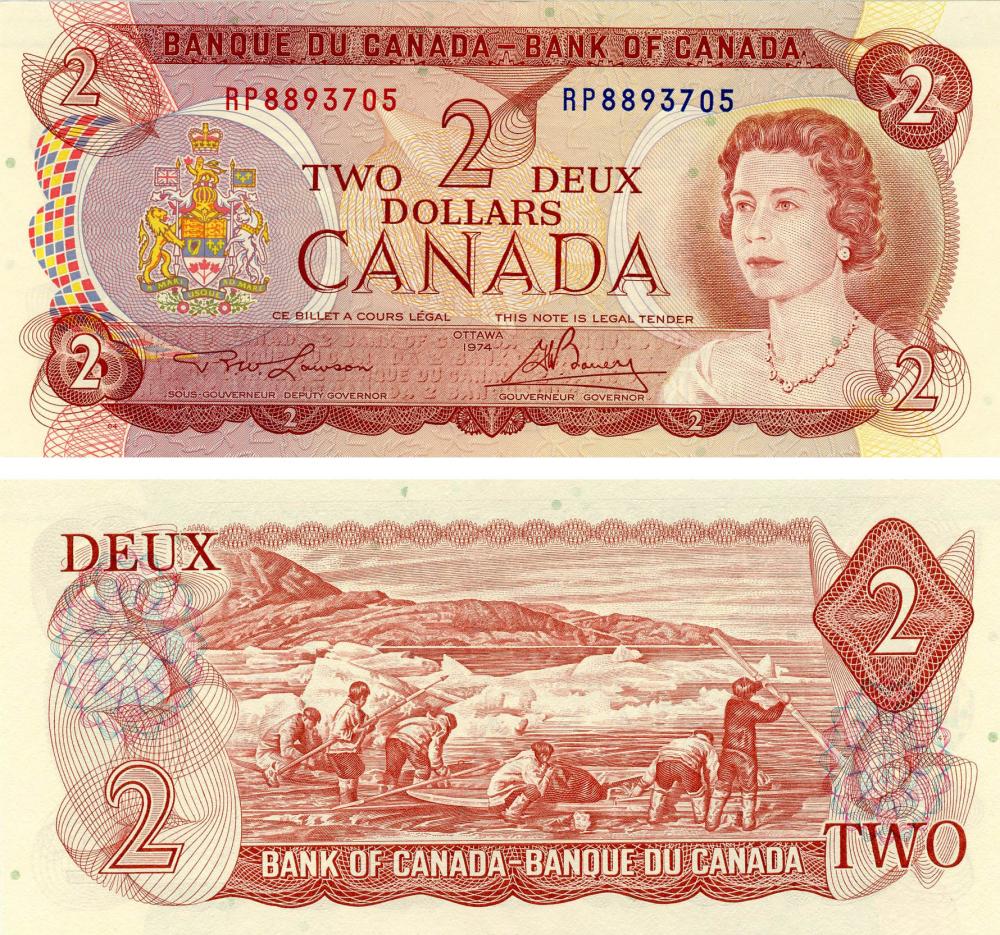 Коллекционная банкнота Канада 2 доллара 1974 UNC P86 (Б13325)
