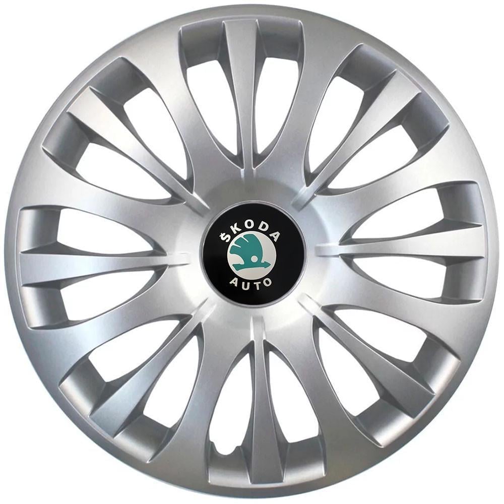 Колпаки автомобильные R15 Skoda Зеленый 329 SJS 4 шт. Серебристый