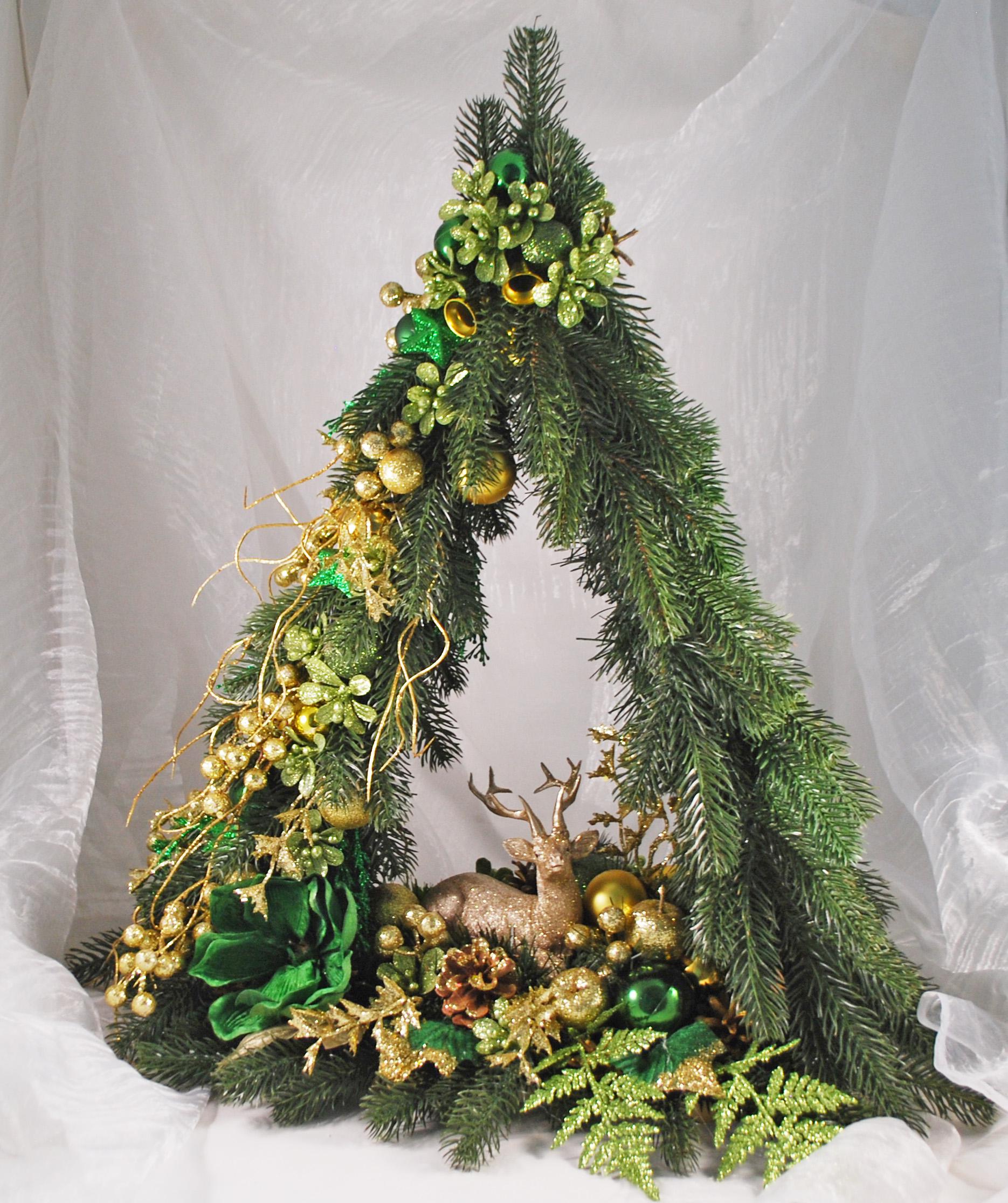 Елка новогодняя с оленем 60 см Зеленый/Золотой (4974111)
