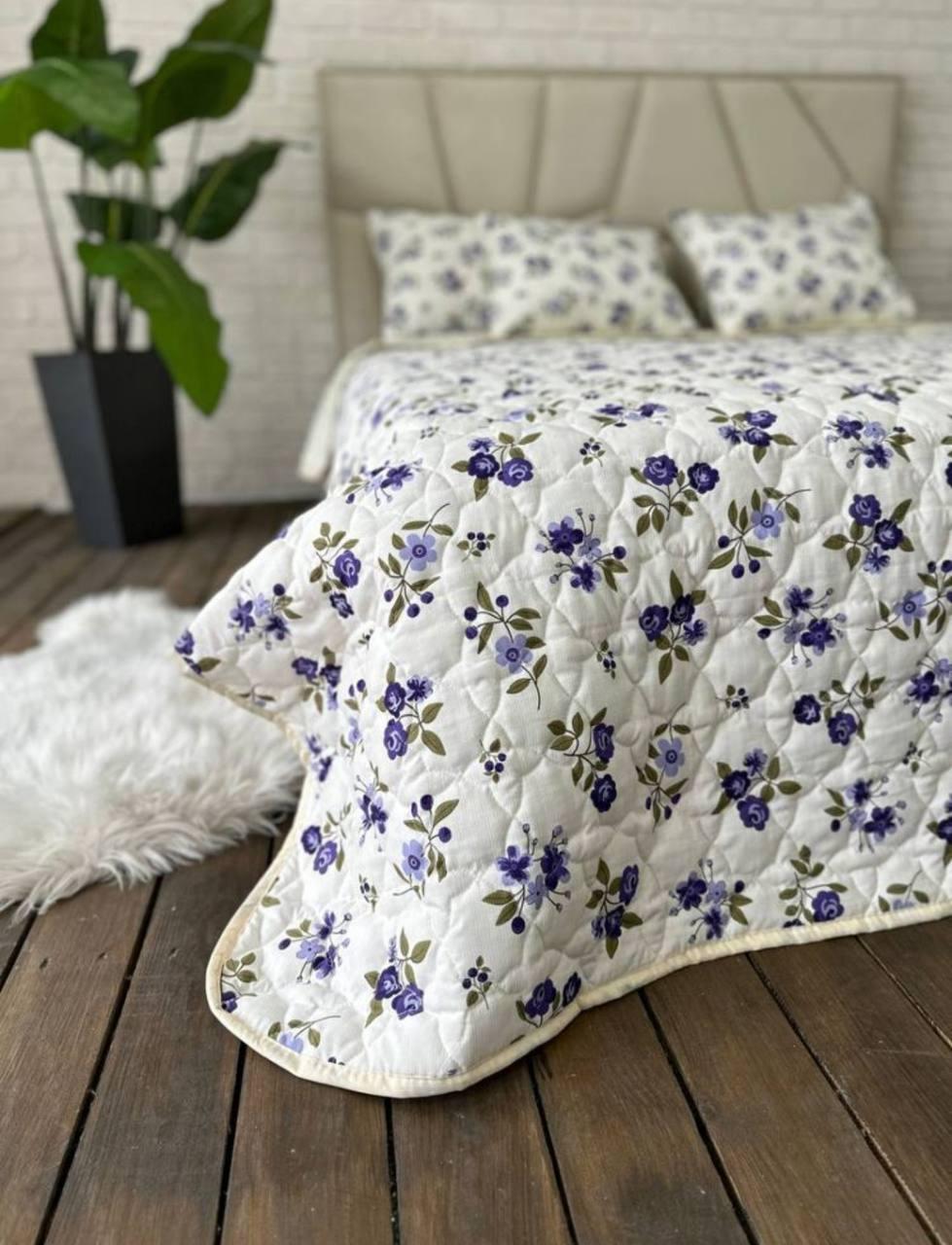 Покривало 220х240 см з подушками 2х40х60 см Білий з синім (Д-mur-cap25-006) - фото 5 Покривало 220х240 см з подушками 2х40х60 см Білий з синім (Д-mur-cap25-006) - фото 5