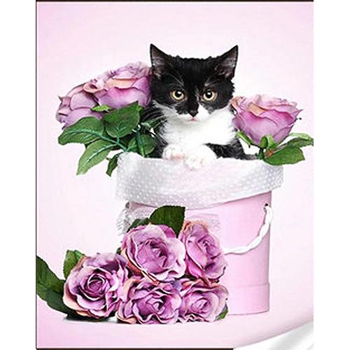 Алмазная мозаика Strateg Премиум Котенок с цветами 30x40 см (Str-HEG86879)