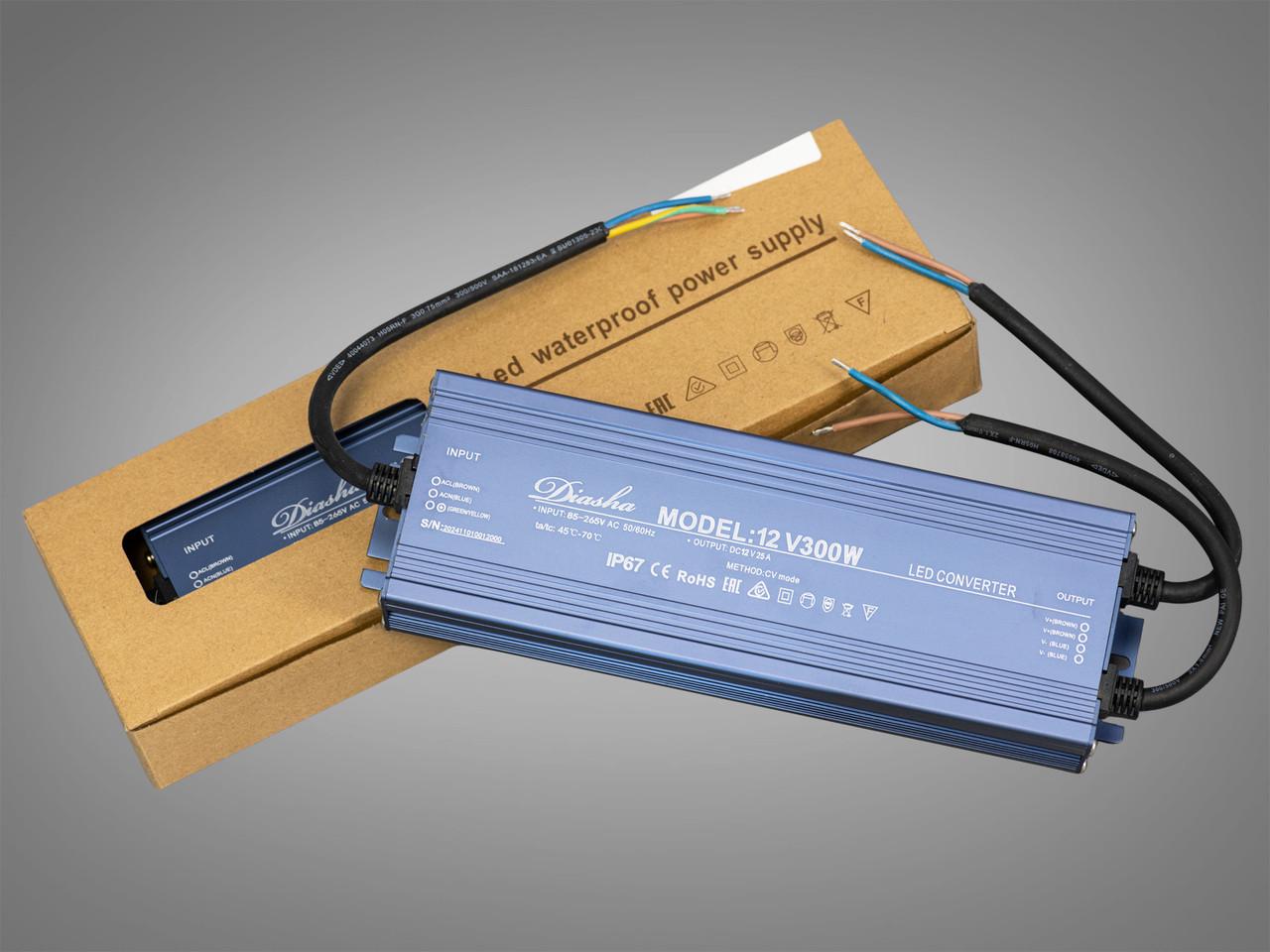 Блок живлення 12 В для підключення LED стрічки 300 Вт 25А (D25NP-12V-300W-IP67 (2563846207)