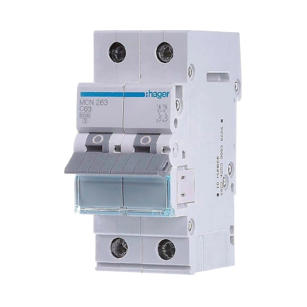 Автоматический выключатель HAGER MCN263A 2P 6 кА C-63A 2 м (26768980)