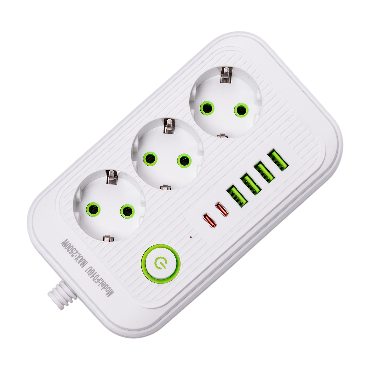 Удлинитель F16 на 3 розетки 4 usb 2 type-c и кнопкой отключения 2,7 м Белый (HP-5-19) - фото 3