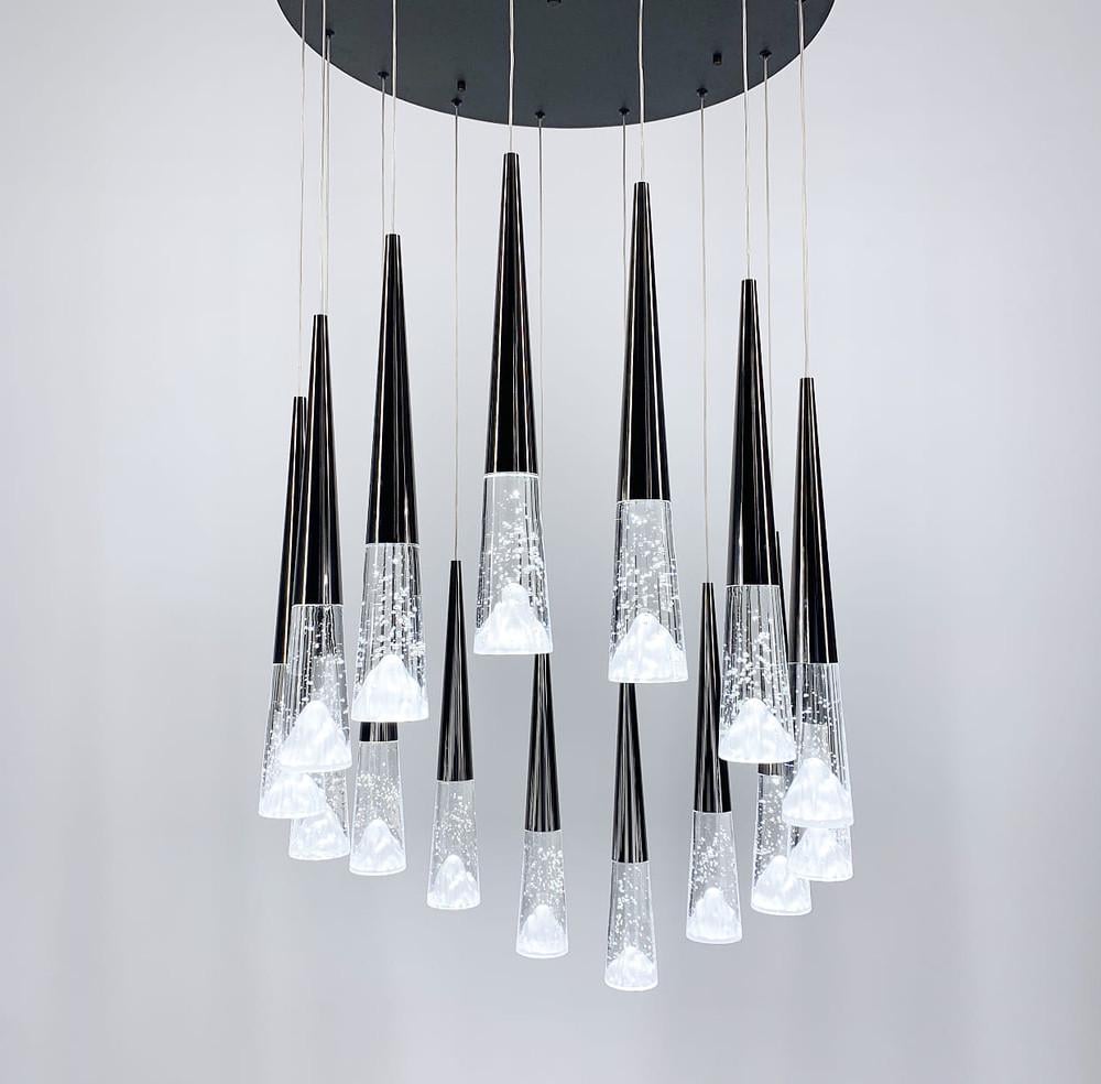 Люстра каскадная Nature с имитацией заснеженных гор по 15 подвесов 54 Вт 60 см Черый (9618 BK)