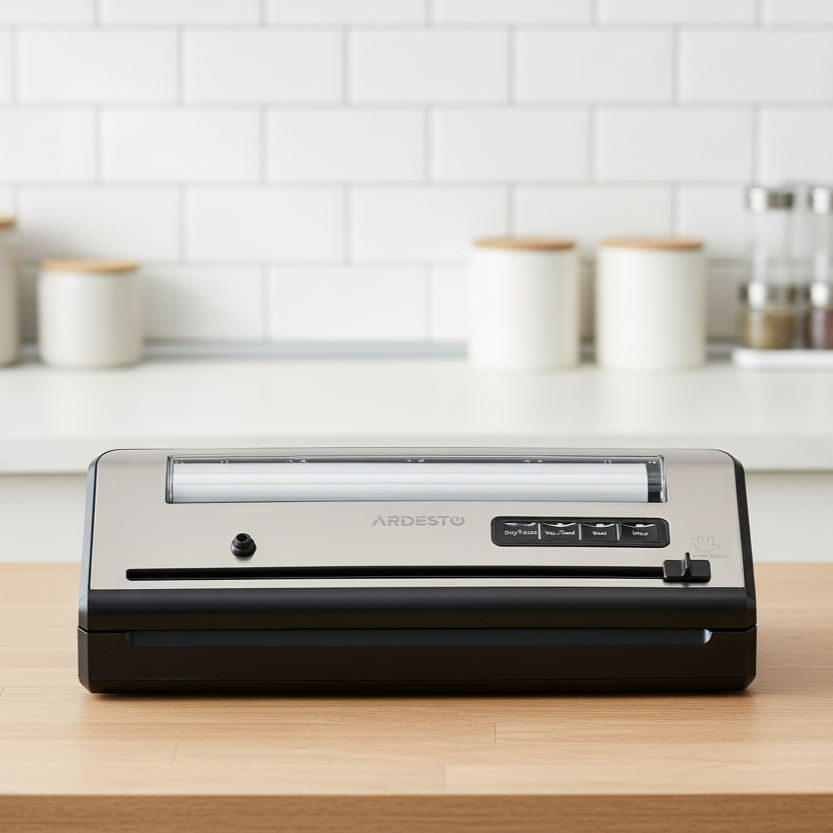 Вакууматор для сухих та вологих продуктів Ardesto VS-X2B запайка до 28 см 1 рулон пакетів 110 Вт Сріблястий/Чорний (VS-X2B)