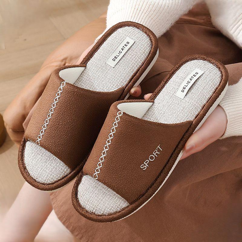 Тапочки льняные с открытым носком Sport 46/47 30 см Коричневый - фото 5