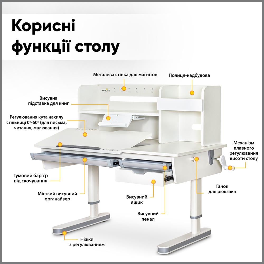 Парта трансформер школьная Mealux Montreal 2 с полкой эргономичная Белый (BD-670-2 WG с полкой) - фото 2